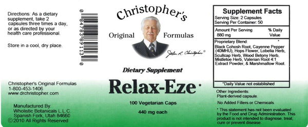 Christopher's Original Formulas, Relax-Eze, 100 Vegetarian Caps