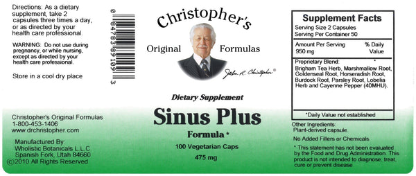 Christopher's Original Formulas, Sinus Plus, 100 Vegetarian Caps