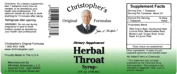 Christopher's Original Formulas, Herbal Throat Syrup, 4 fl oz