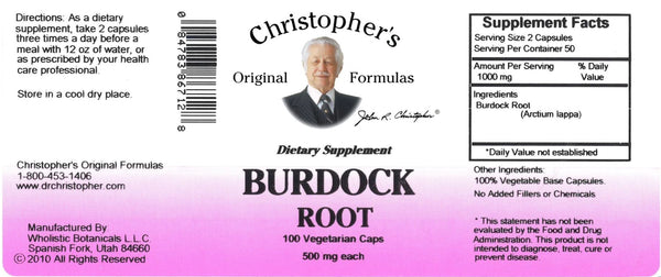 Christopher's Original Formulas, Burdock Root, 100 Vegetarian Caps