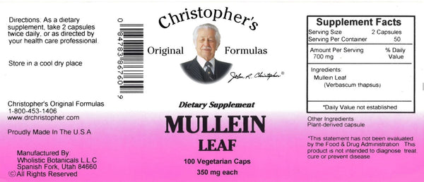 Christopher's Original Formulas, Mullein Leaf, 100 Vegetarian Caps