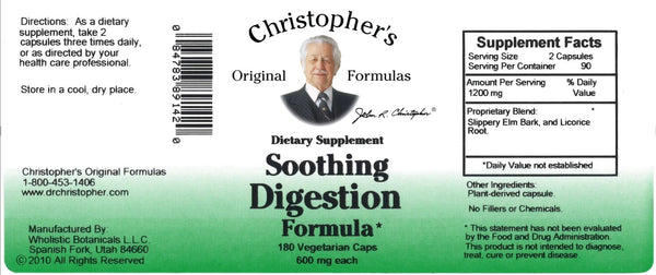 Christopher's Original Formulas, Soothing Digestion Formula, 180 Vegetarian Caps