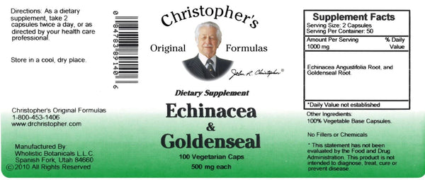 Christopher's Original Formulas, Echinacea & Goldenseal, 100 Vegetarian Caps