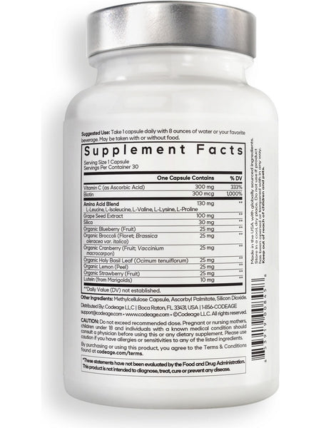 Codeage, Amen Vegan Collagen Builder +, 30 Vegetable Capsules
