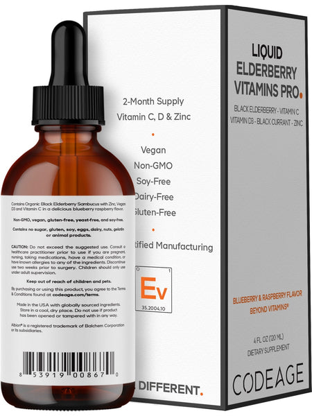 Codeage, Liquid Elderberry Vitamins Pro, 4 fl oz
