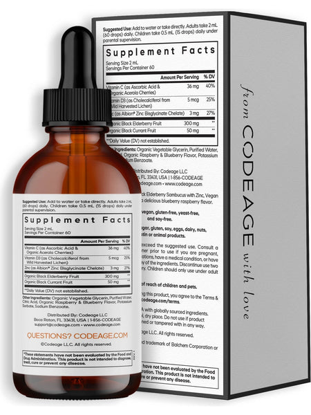 Codeage, Liquid Elderberry Vitamins Pro, 4 fl oz