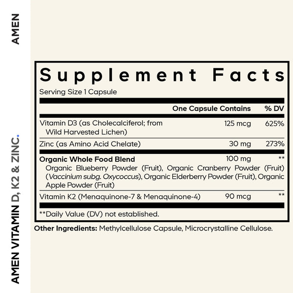 Codeage, Amen Vitamin D, K2 and Zinc, 60 Vegetable Capsules