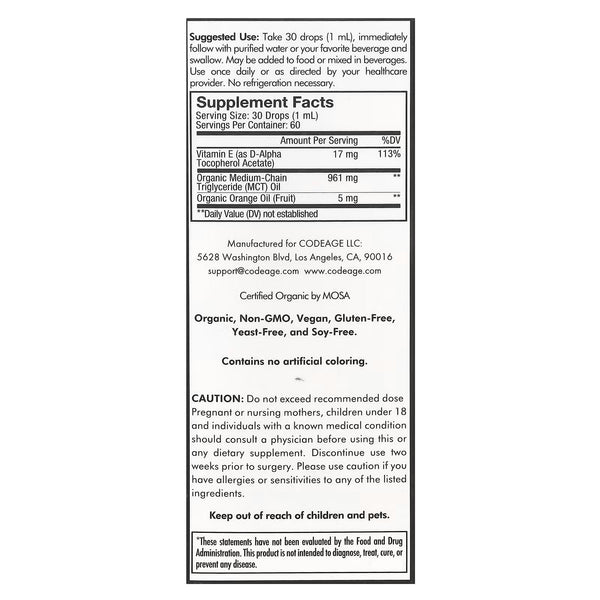 Codeage, Liquid Vitamin E+, 2 fl oz