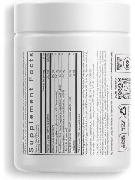 Codeage, Brain Focus Vitamins+, 60 Vegetable Capsules