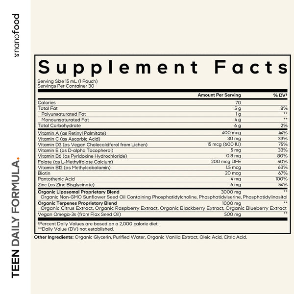 Codeage, Teen Daily Formula, Liposomal Delivery, Essential Vitamins + Omega-3, Berry, 30 Pouches, 0.5 fl oz