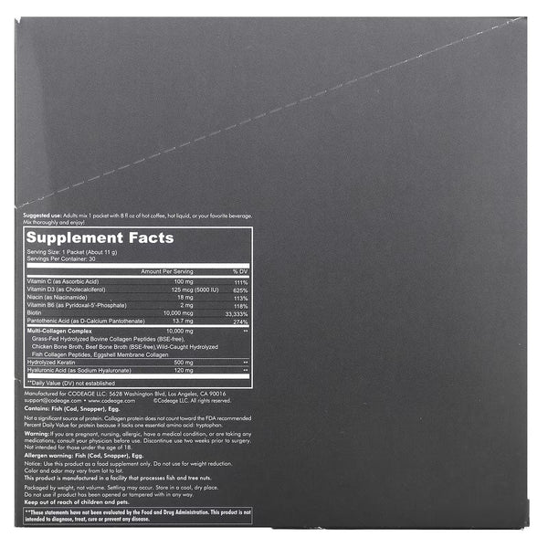 Codeage, Multi Collagen Protein Powder Platinum Stick, 30 Powder Packets