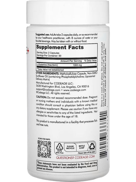 Codeage, Liposomal L-Glutamine+, 180 Capsules