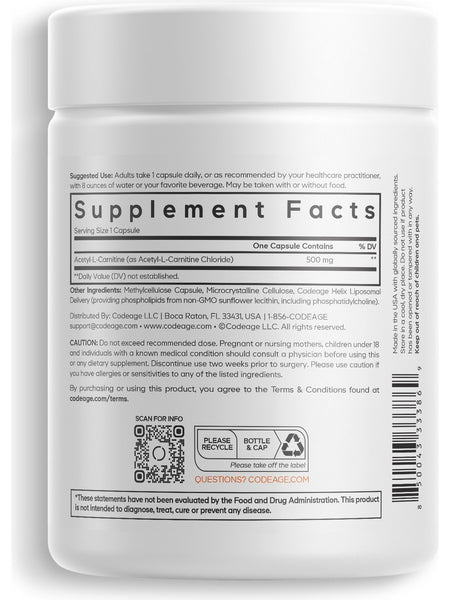 Codeage, Liposomal Acetyl L-Carnitine+, 90 Vegetable Capsules