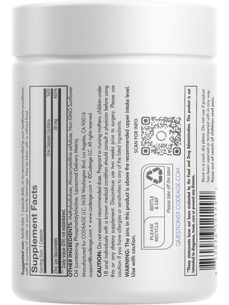 Codeage, Liposomal Zinc 50+, 100 Capsules