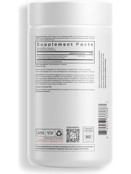 Codeage, Immuno Colostrum, 180 Vegetable Capsules