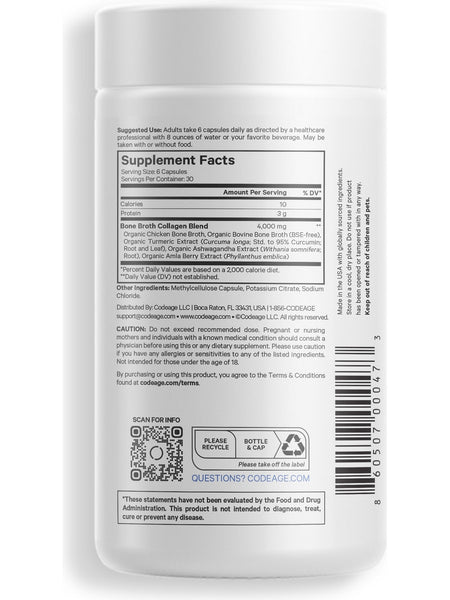 Codeage, Bone Broth Collagen, 180 Vegetable Capsules