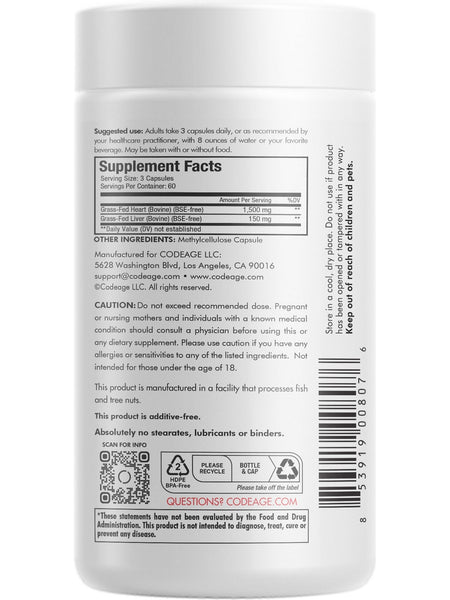 Codeage, Grass-Fed, Beef Heart, 180 Capsules