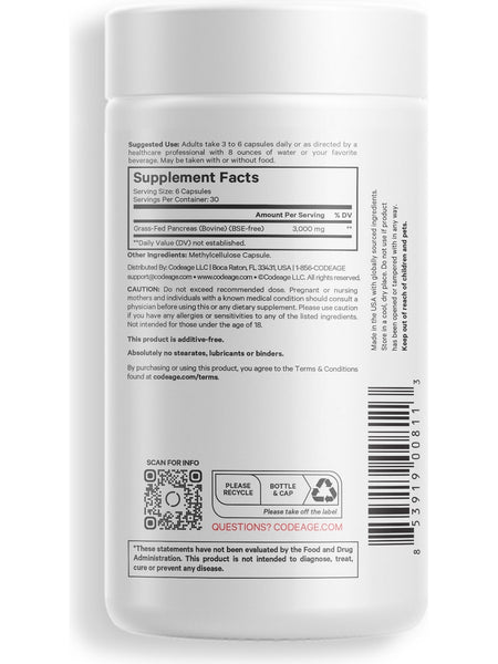 Codeage, Grass-Fed Pancreas, 180 Vegetable Capsules
