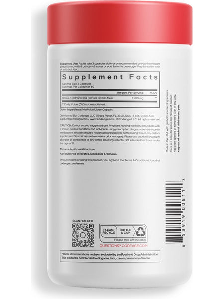 Codeage, Grass-Fed Beef Pancreas, 180 Vegetable Capsules