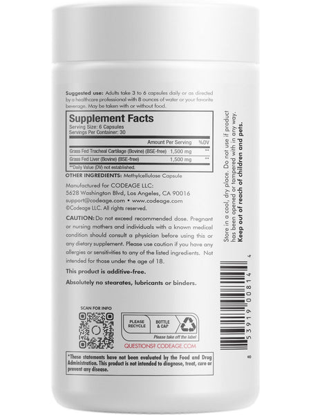 Codeage, Grass-Fed, Beef Cartilage, 180 Capsules