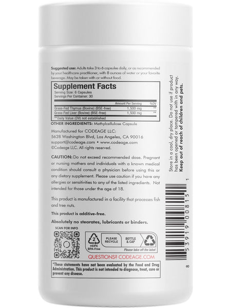 Codeage, Grass-Fed, Beef Thymus, 180 Capsules