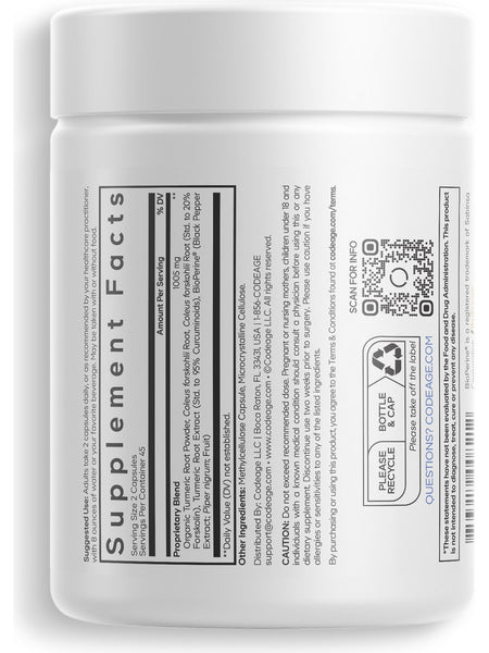 Codeage, Forskolin Turmeric, 90 Vegetable Capsules
