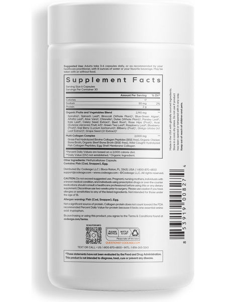 Codeage, Multi Collagen Raw Greens, 180 Vegetable Capsules