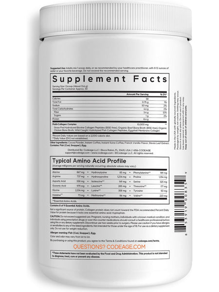 Codeage, Multi Collagen Peptides, Chocolate Mocha Flavor, 14.39oz