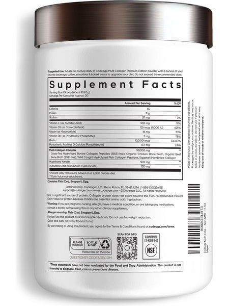 Codeage, Multi Collagen Peptides Platinum, Unflavored, 11.5 oz