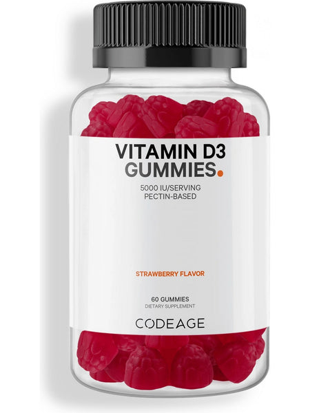 Codeage, Vitamin D3 Gummies, 5000 IU, Strawberry, 60 Gummies