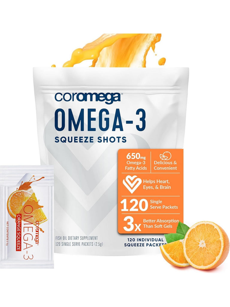 Coromega, Omega-3 Squeeze Packets, Orange, 120 Individual Squeeze Packets