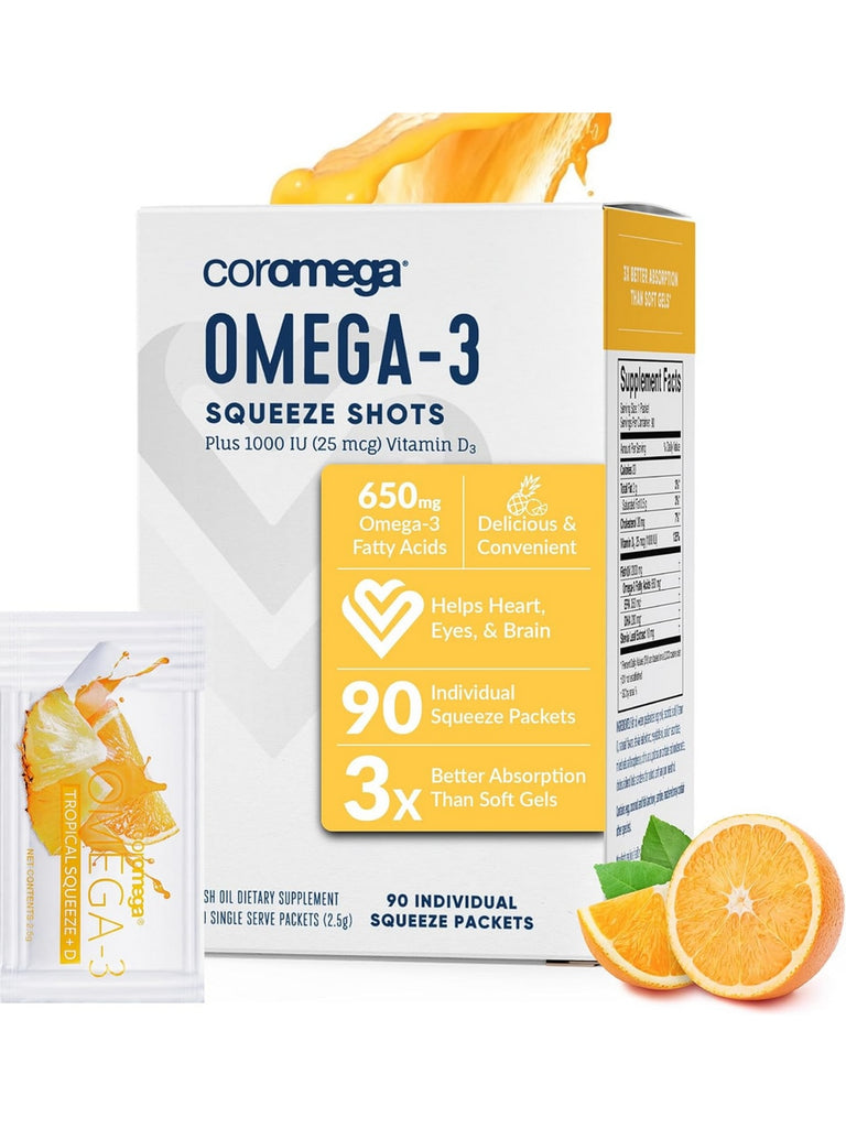 Coromega, Omega-3 Squeeze Packets, Tropical Orange, 90 Individual Squeeze Packets