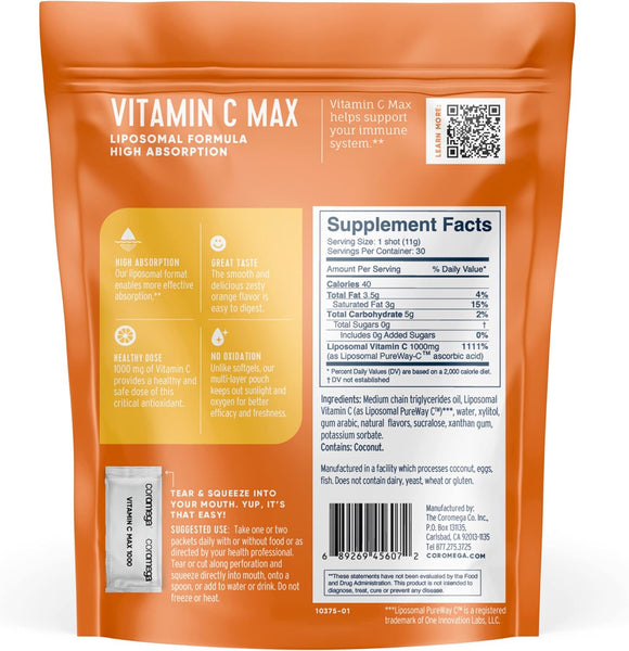 Coromega, Coromega Vitamin C, 30 Individual Squeeze Packets