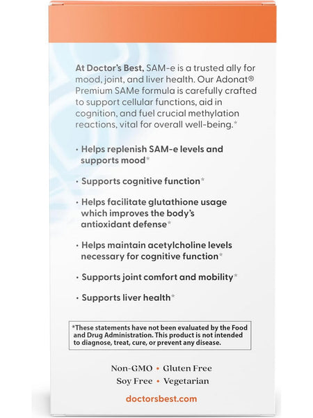 Doctor's Best, SAM-e, Double Strength, 400 mg, 60 Enteric Coated Tablets