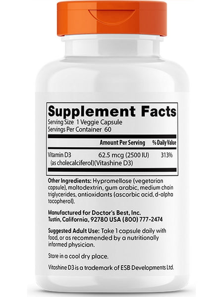 Doctor's Best, Vegan D3, 2500 IU, 60 veggie caps