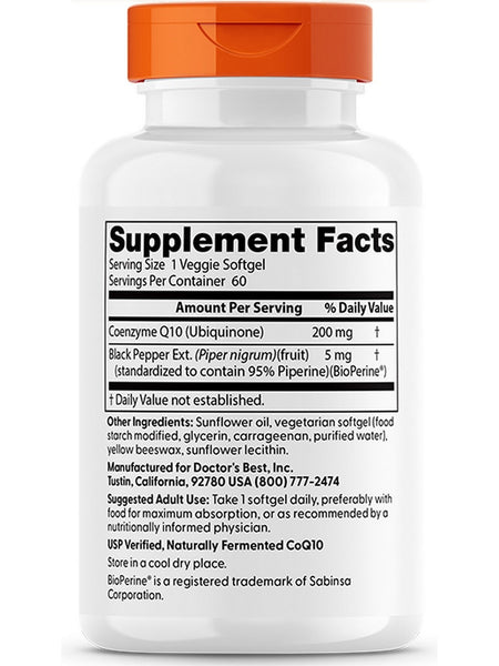 Doctor's Best, High Absorption CoQ10, 200 mg, 60 Veggie Softgels
