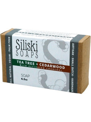 Siliski Soaps, Soap, TeaTree + Cedarwood with Activated Charcoal, 4.5 oz