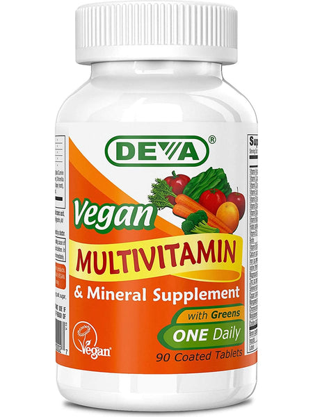 DEVA Nutrition, Vegan Multivitamin & Mineral Supplement With Greens, 90 Coated Tablets