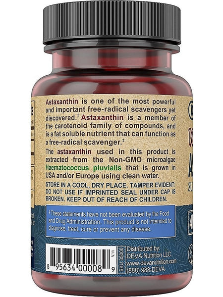 DEVA Nutrition, Vegan Astaxanthin Super Carotenoid, 4 Mg, 30 Vegan Caps