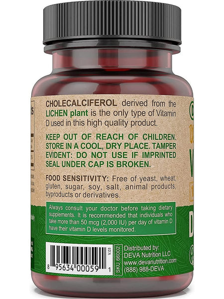 DEVA Nutrition, Vegan Vitamin D, D3-25 Mcg, 1000 IU, 90 Tablets