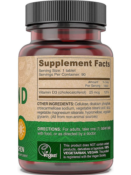 DEVA Nutrition, Vegan Vitamin D, D3-25 Mcg, 1000 IU, 90 Tablets