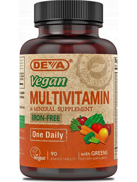 DEVA Nutrition, Vegan Multivitamin & Mineral Supplement, Iron-Free, 90 Coated Tablets