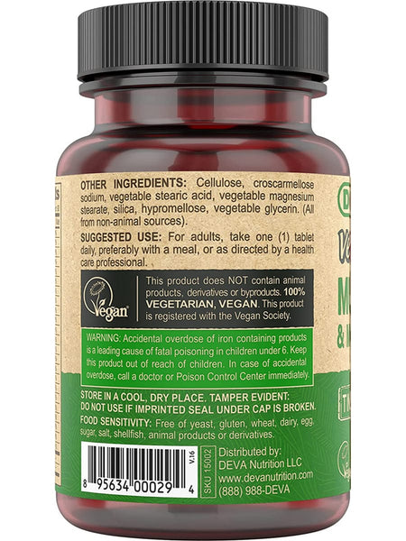 DEVA Nutrition, Vegan Multivitamin & Mineral Supplement, Tiny Tablets, 90 Vegan Caps