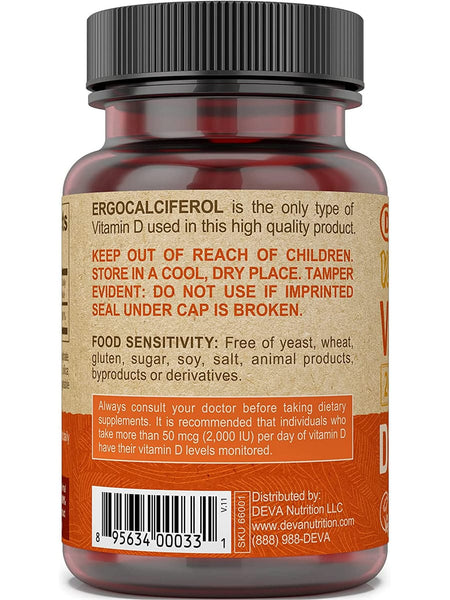 DEVA Nutrition, Vegan Vitamin D, D2-60 Mcg, 2400 IU, 90 Tablets