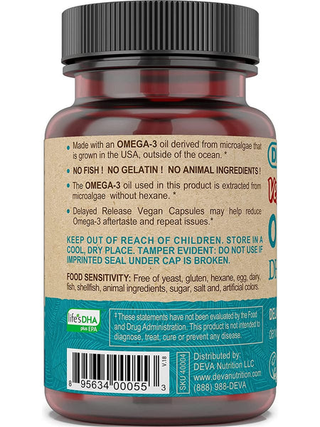 DEVA Nutrition, Vegan Omega-3 DHA & EPA, 200 Mg, Delayed Release, 90 Vegan Caps