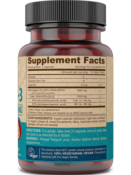 DEVA Nutrition, Vegan Omega-3 DHA & EPA, 200 Mg, Delayed Release, 90 Vegan Caps