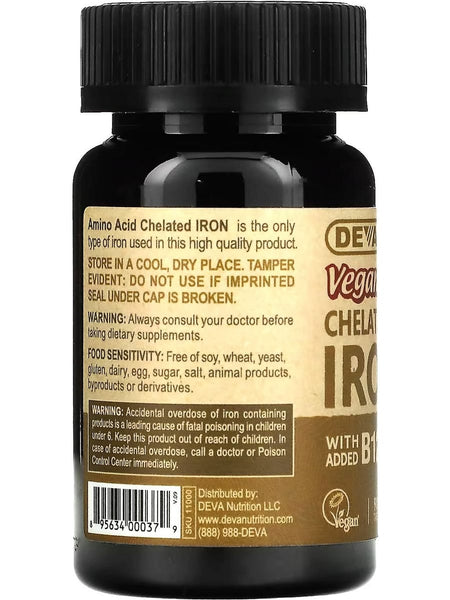 DEVA Nutrition, Vegan Chelated Iron, 29 Mg with added b12, 90 Tablets
