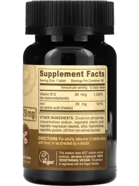 DEVA Nutrition, Vegan Chelated Iron, 29 Mg with added b12, 90 Tablets