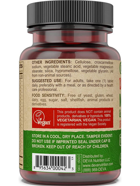DEVA Nutrition, Vegan Multivitamin & Mineral Supplement, Iron-Free, 90 Tablets