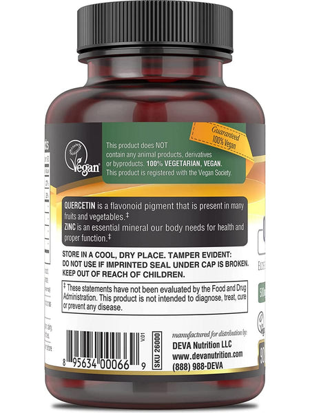 DEVA Nutrition, Vegan Quercetin Zinc+, 500 Mg, 90 Tablets